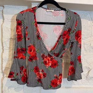Pinc Red Floral Striped Blouse